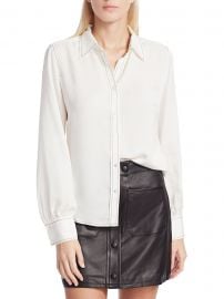 Frame - 70s Contrast Stitch Puff-Sleeve Silk Shirt at Saks Fifth Avenue